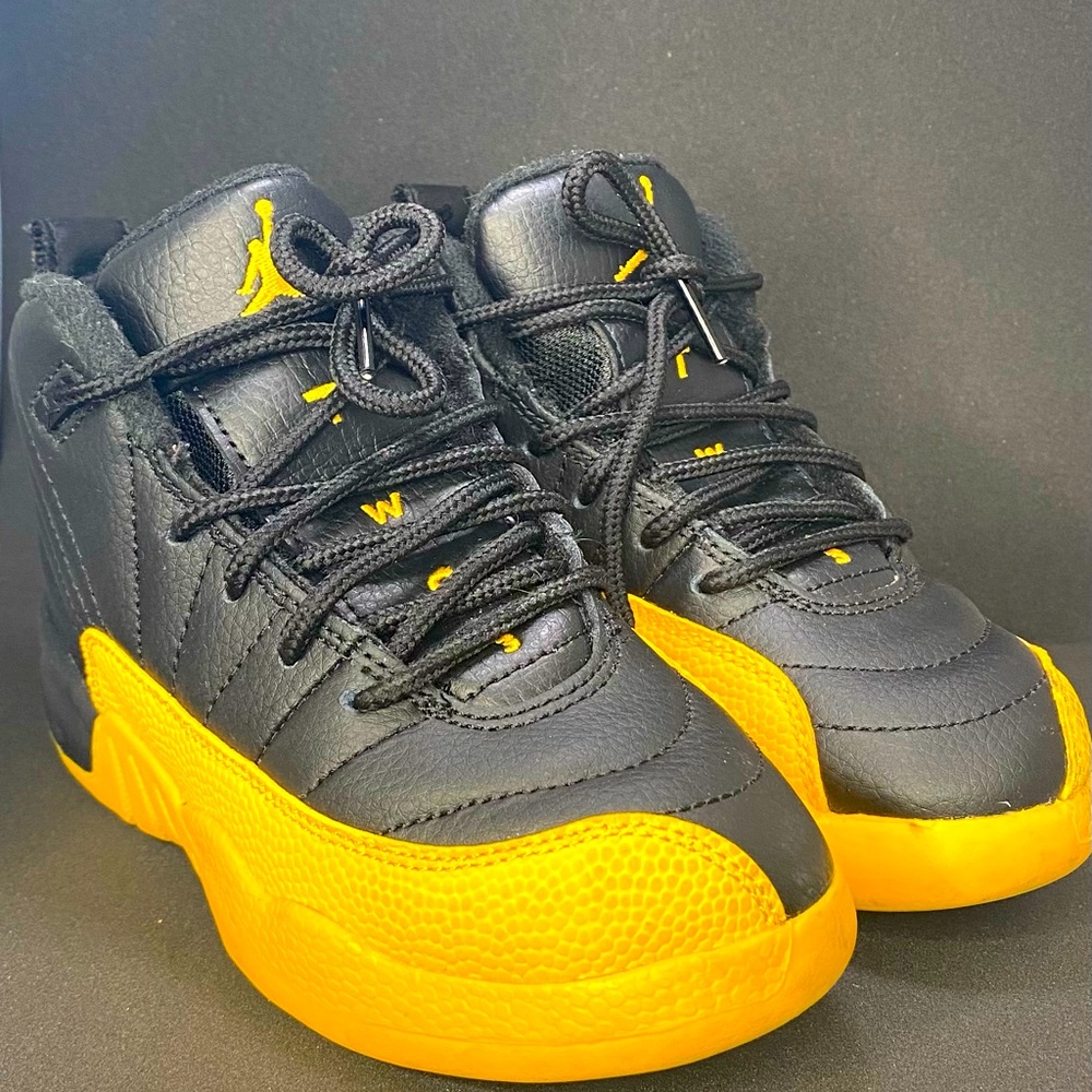 Jordan 12s, Toddler Sz 11, Black and Yellow, Gently Used